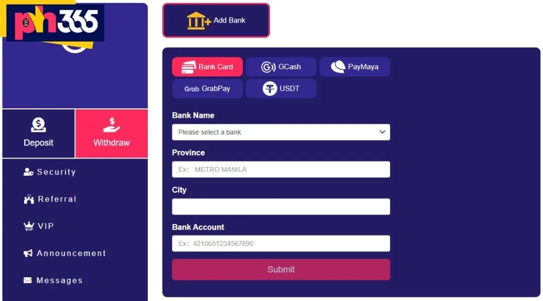 Detailed Steps for Withdrawing Money at PH365